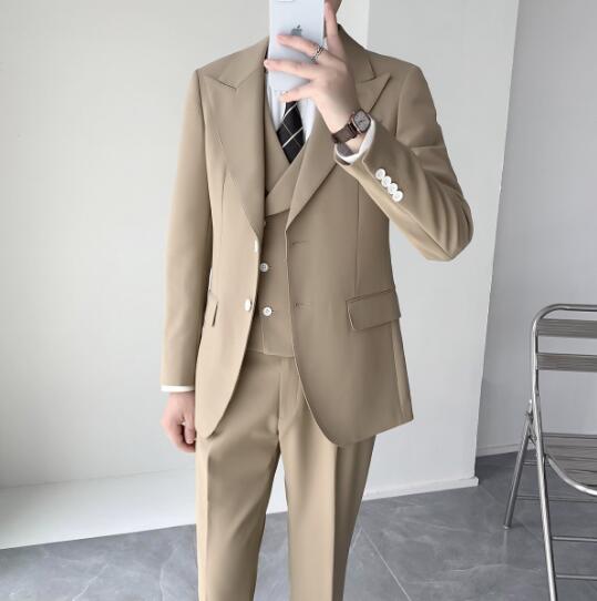 シングルジャケット、ベージュジャケット、ダブルベスト、ワイド